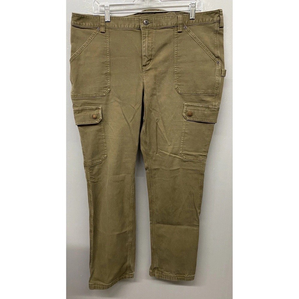 Duluth Trading Co. Curvesetter Waistband Cargo Pants Womens 18x33 Green Cotton